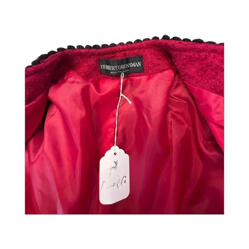 VINTAGE Chic Raseberry Red/Pink Jacket with Black Trim and Gold Buttons - Picture 6 of 8